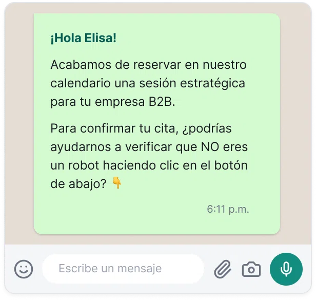 Mensaje de confirmación de datos por WhatsApp